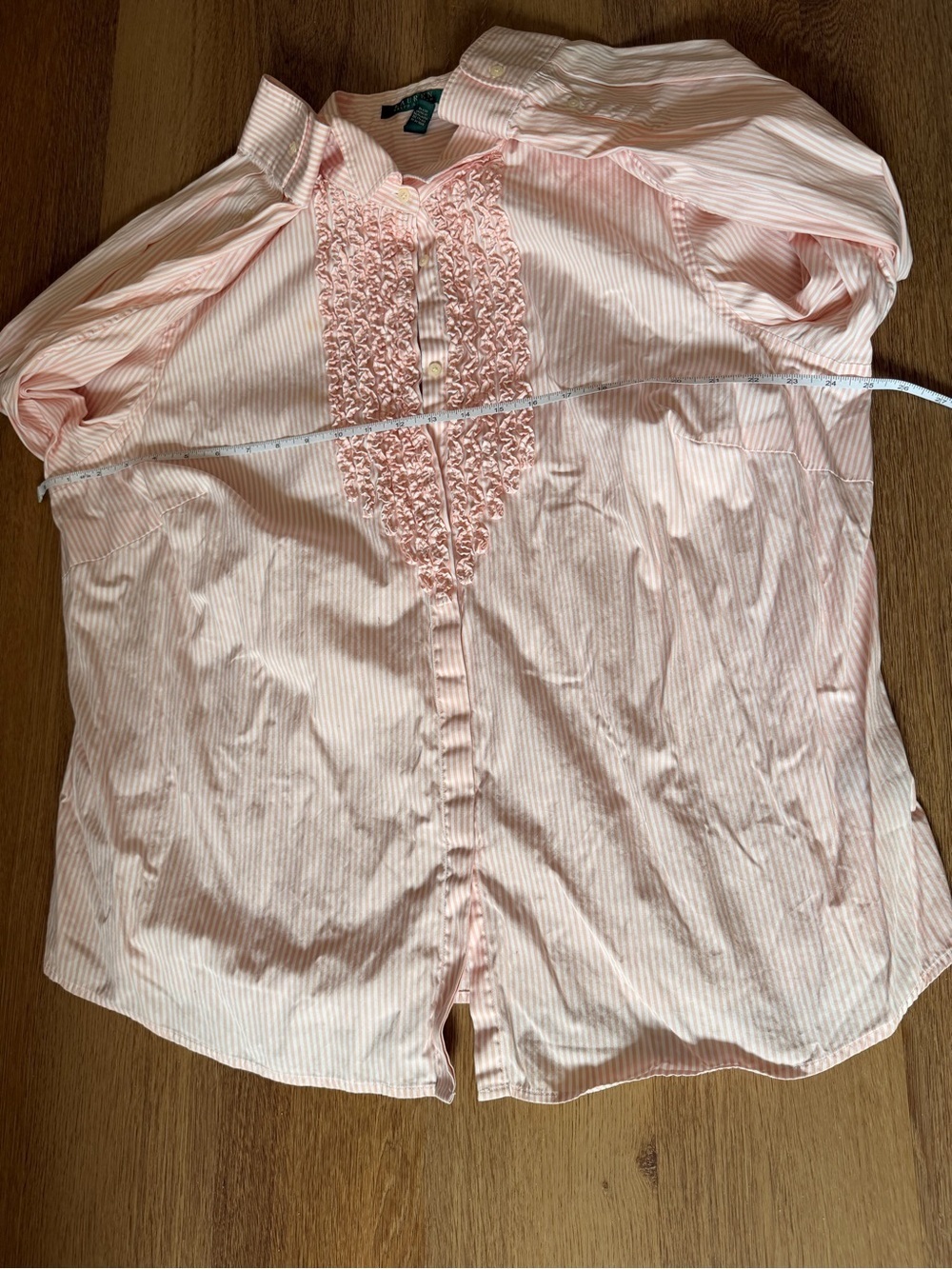 100% cotton RL Ruffle-Front Button-Down Blouse - Picture 7 of 13